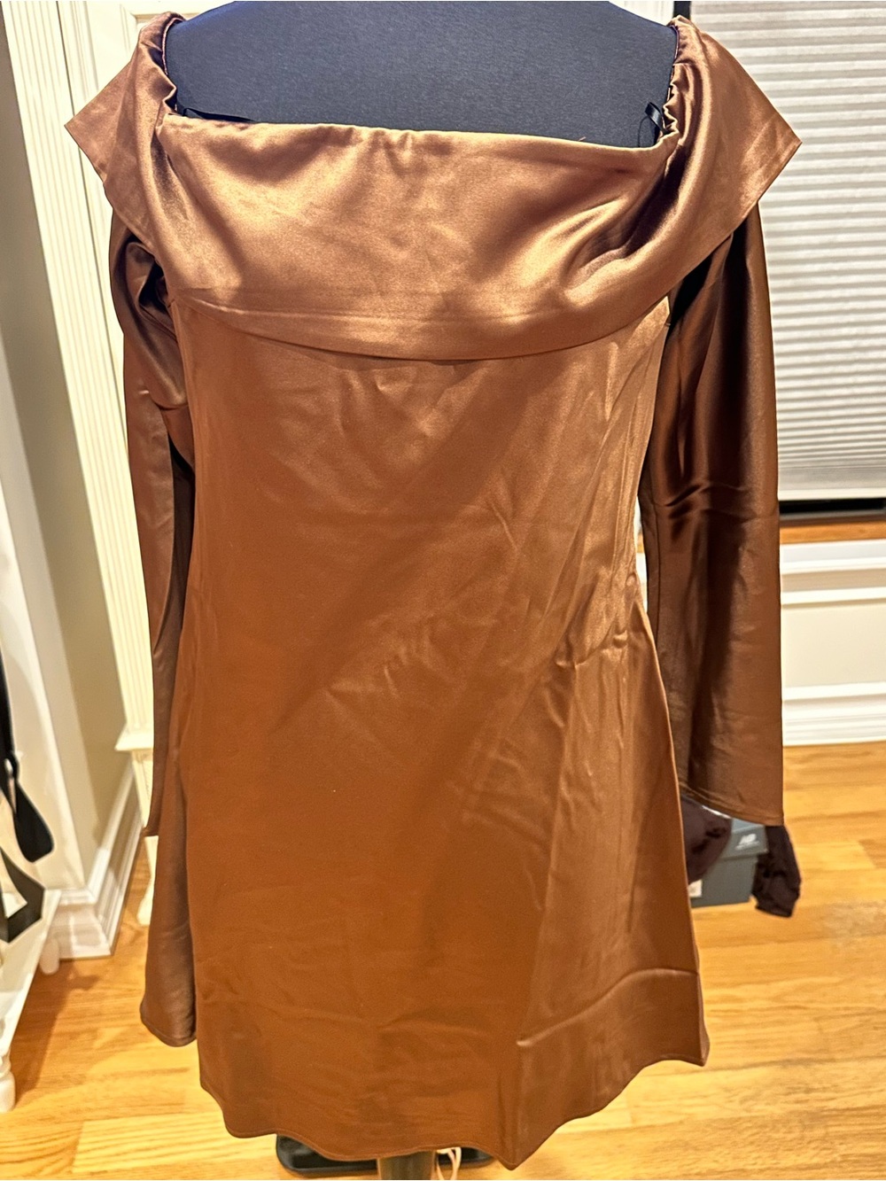 Lulus Mocha Satin Off Shoulder Party Mini Dress NWT XXL